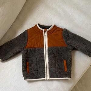 Baby Sherpa Zip Jacket in Charcoal Gray and Rust